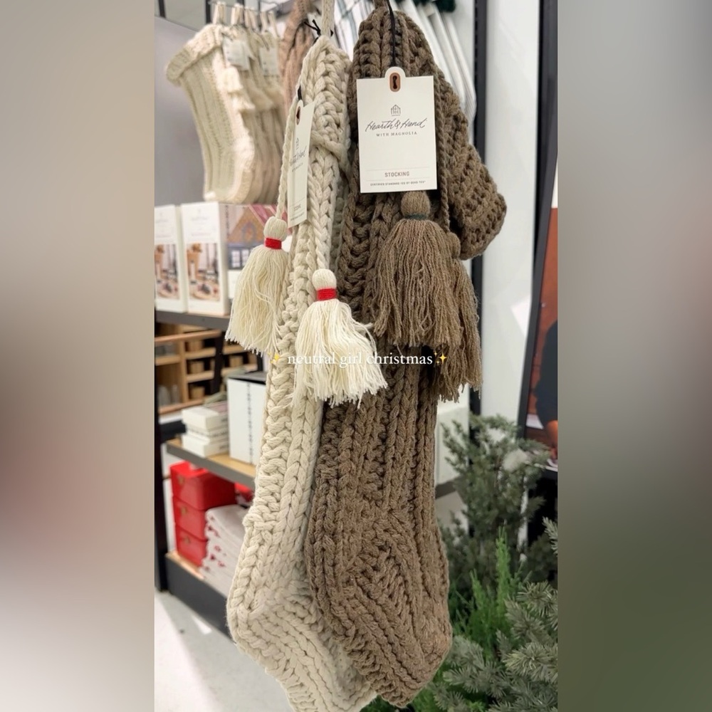 Hearth & Hand w. Magnolia Chunky Knit Christmas Stocking- Cream and Brown